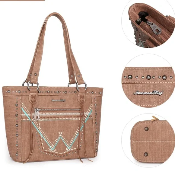 American Bling Shoulder Bags for Women Top-Handle Purse and Handbag 2 PCS Set - Picture 5 of 7